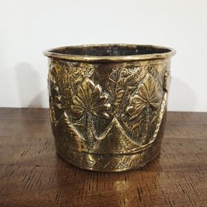 Antique Egyptian Handmade Brass Pot Jardiniere Vase Intricate Relief Design Work